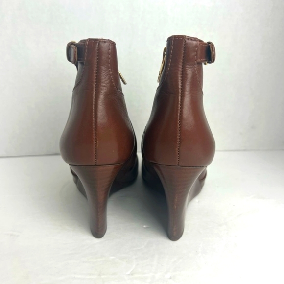 Tory Burch Dark Brown Leather Ankle Length Wedge Boots - Picture 8 of 12